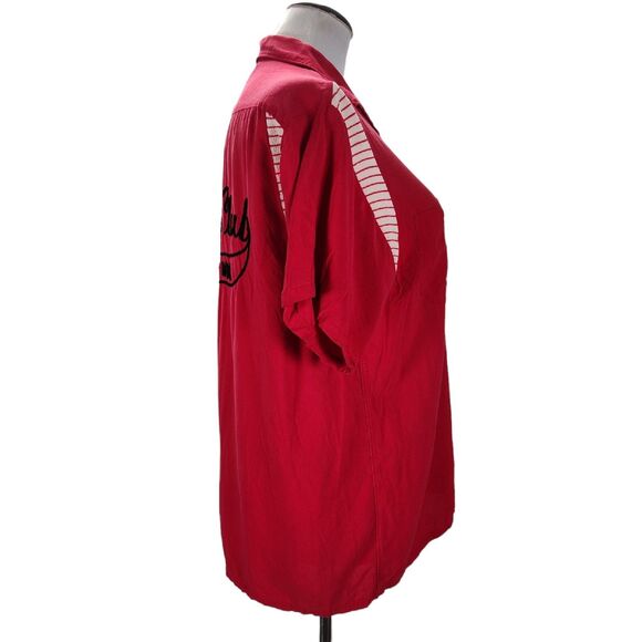 Vintage 50s Rayon Chain Stitch Bowling Shirt Size M Red Dean JCC Men's Club - Picture 2 of 13